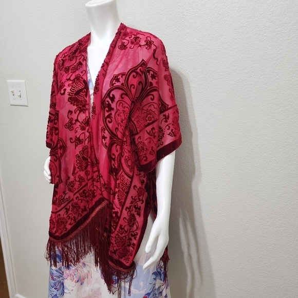 NWT Mixit Burgandy Wrap velvety Kimono One Size - Picture 2 of 7